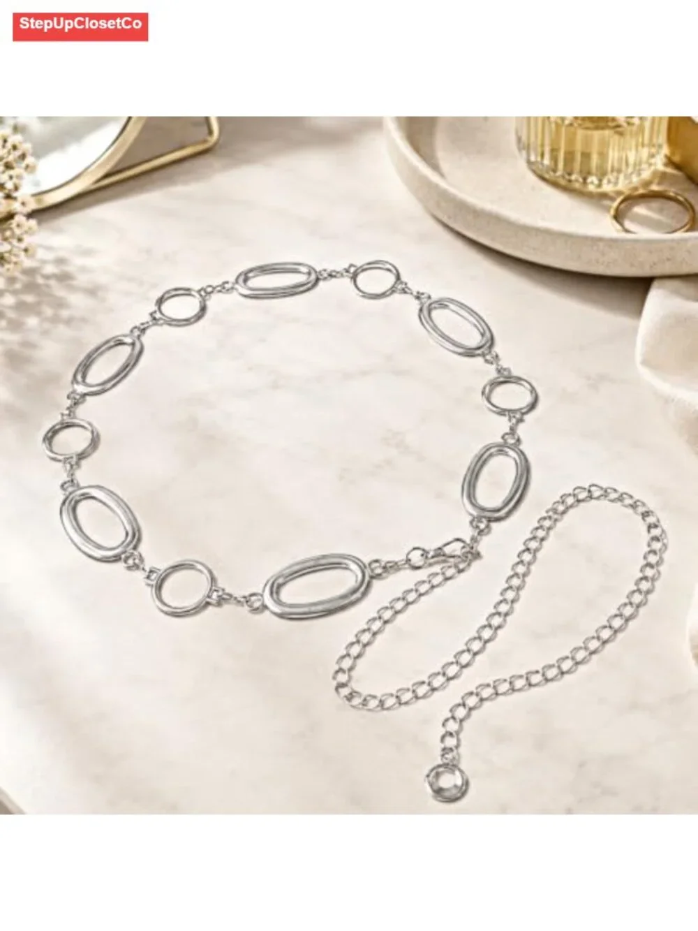 Women's Waist Chain Belt Circle O-Ring Link Stainless Steel Adjustable dress